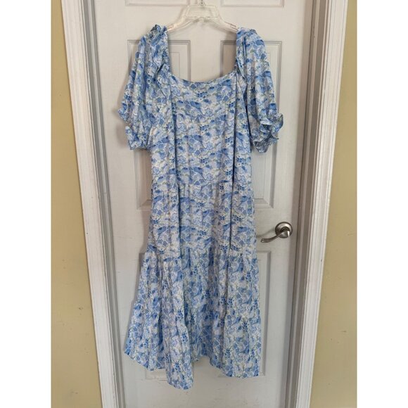 Hayden Square Neck Short Sleeve Blue Floral Dress Size 2XL - Picture 9 of 11